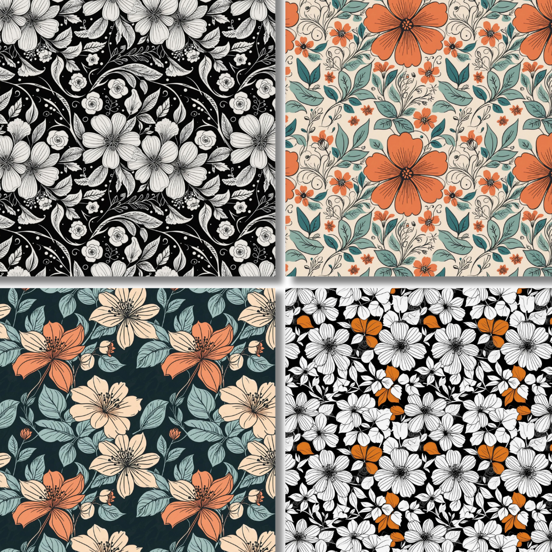 Vintage Floral Scrapbook Paper Close-Up - 4 Featured Designs