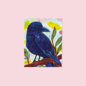 Whimsical Raven art print created with gouache, acrylic, and marker