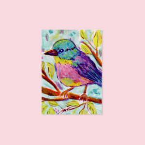 Colorful Bird Art Print – 5x7 on Pink Background