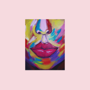 Bold abstract portrait print featuring colorful brushstrokes of lips and nose – 5x7 art size