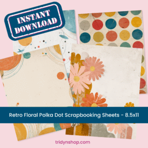 Retro floral polka dot scrapbook paper printable 8.5x11 sheets by HeartSwapz