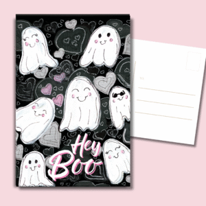 Hey Boo Ghost Postcard 4x6 Pack of 4 – Front & Back