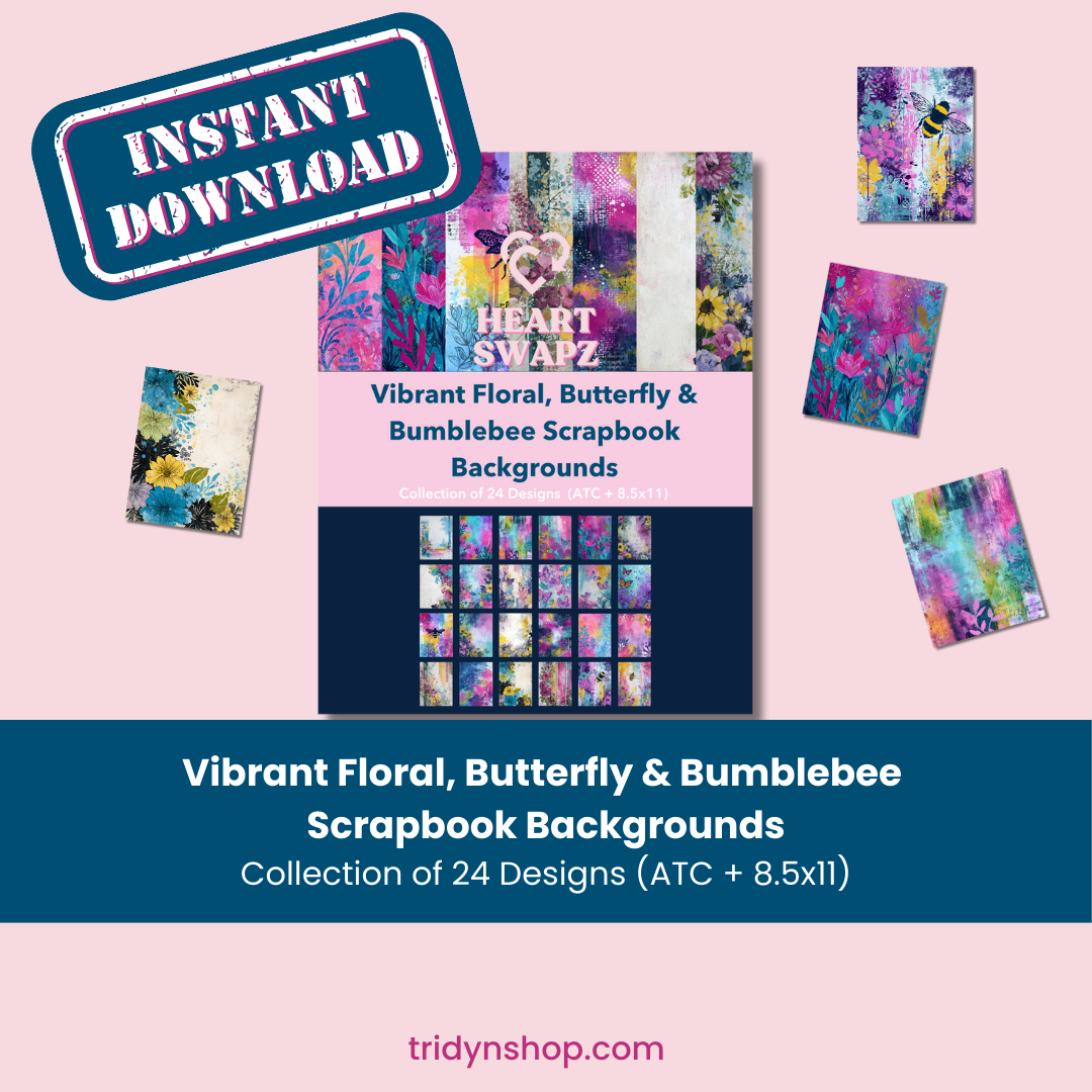 Vibrant Floral Butterfly Bumblebee Backgrounds digital paper set with 24 scrapbook designs in ATC and 8.5x11 sizes
