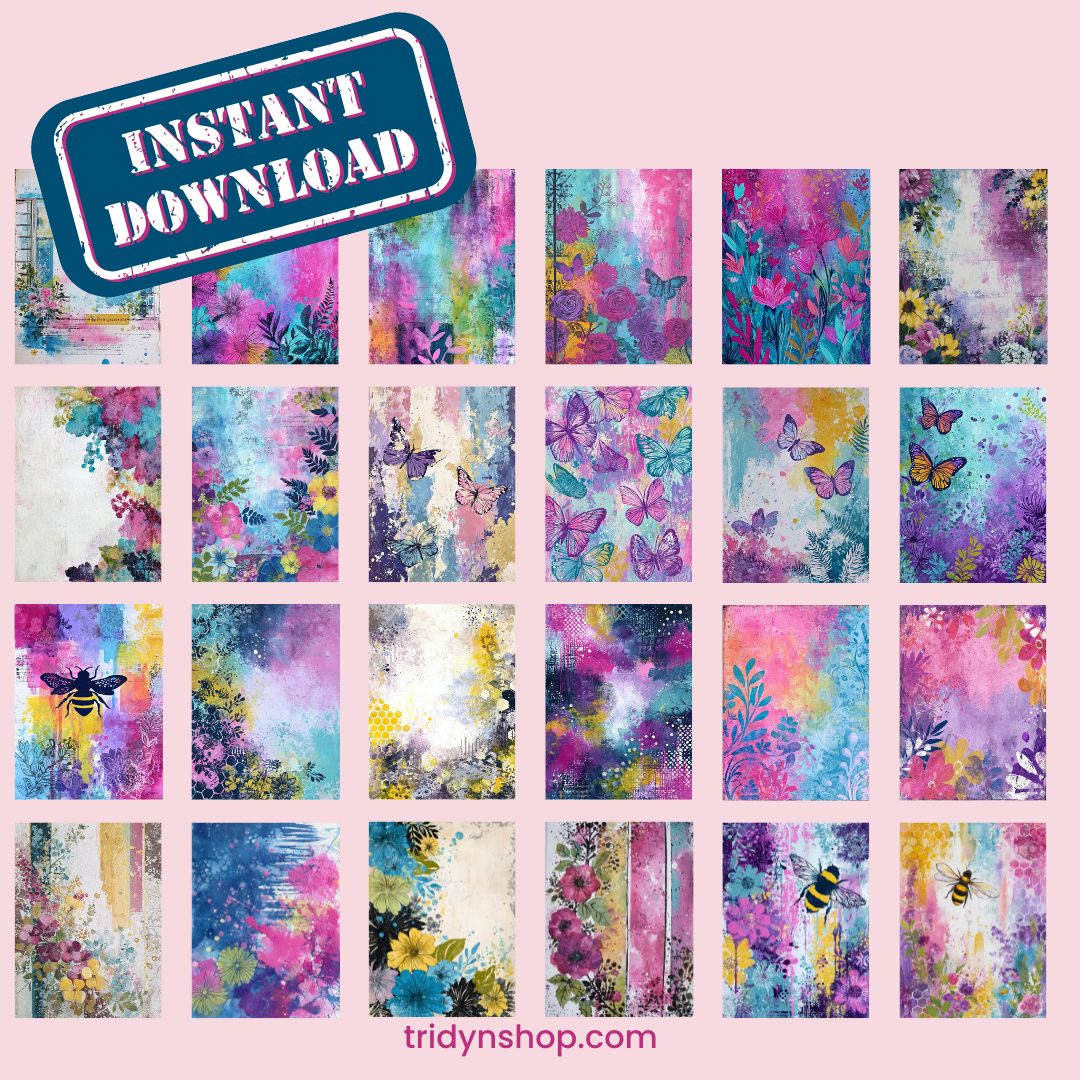 A collection of 24 Floral Butterfly Blumblebee Scrapbooking and ATC Backgrounds