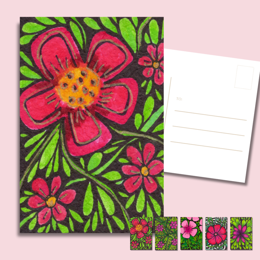 floral postcard set 4x6 five assorted designs glossy front writable back