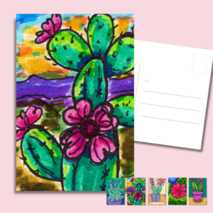 cactus postcard set 4x6 full set preview of five desert flower postcards on glossy stock