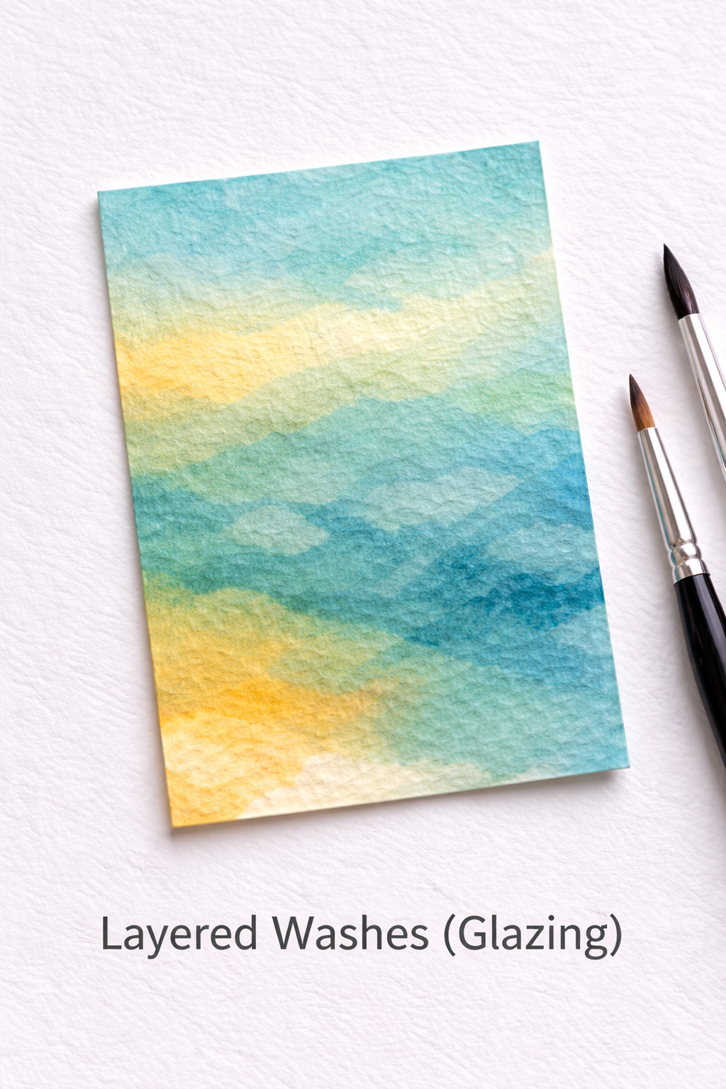 Layered watercolor washes glazing technique on an ATC card
